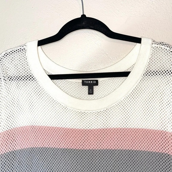 torrid White Colorblock Open Stitch Knit Pullover Sweater 0X Women’s - Picture 3 of 13